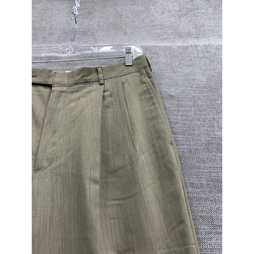 Corbin Dress Pants Mens 34 Green 150s Micro Merino Pleated Straight Leg Oxford